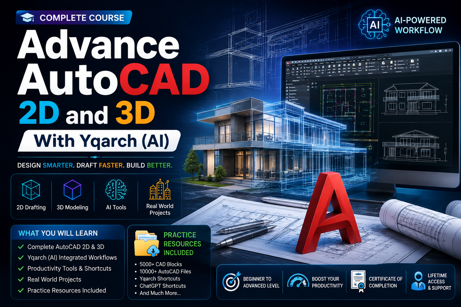 Advance AutoCAD 2D and 3D With Yqarch (AI)